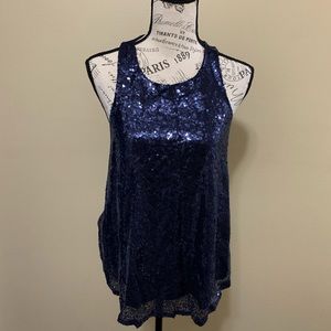 Rue 21 Blue Sequin Sleeveless Top Size Large